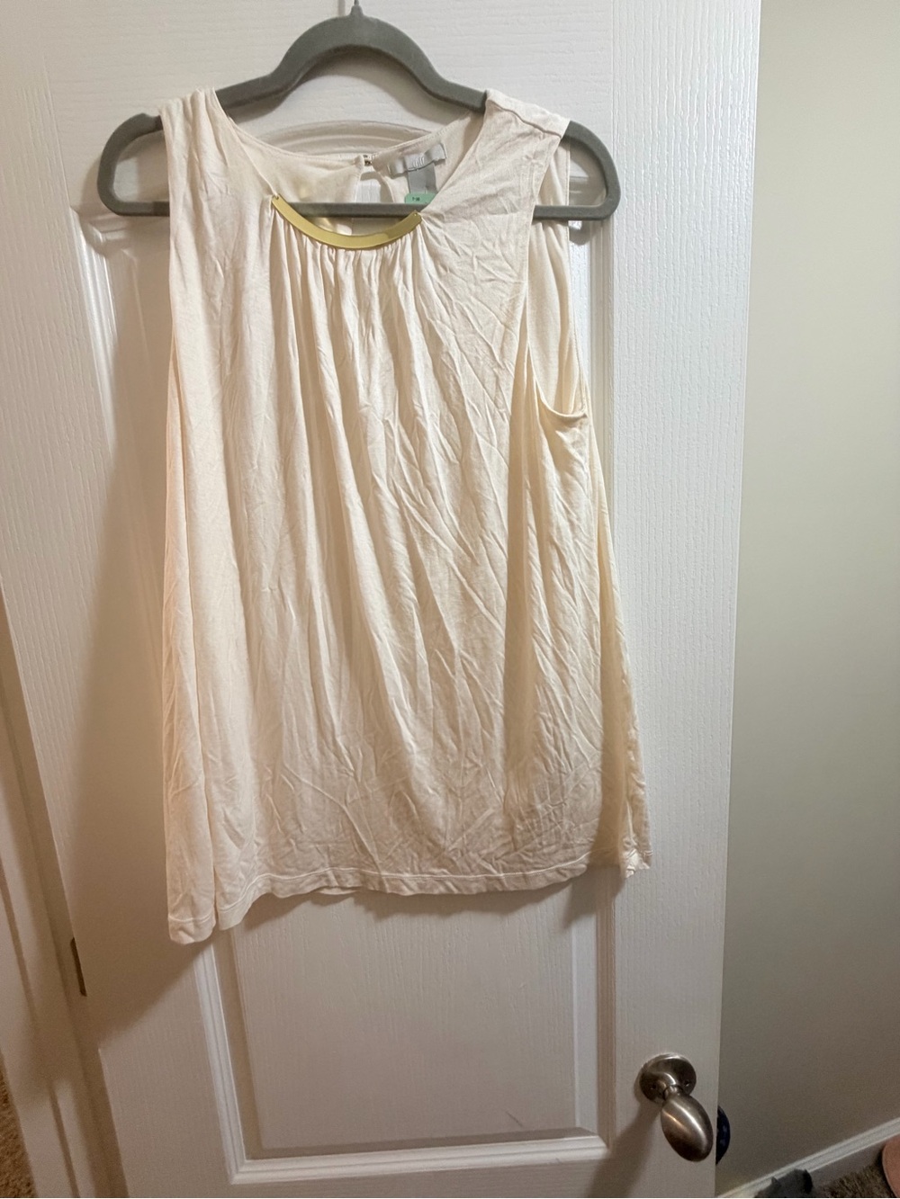 H&M Cream Sleeveless Crewneck Top with Gold Trim